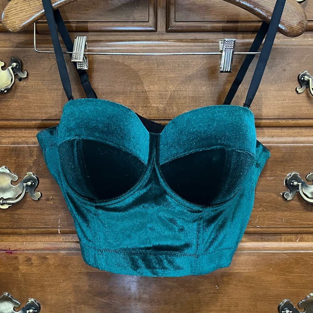 Micas Emerald Green Velvet Bustier Cami Top